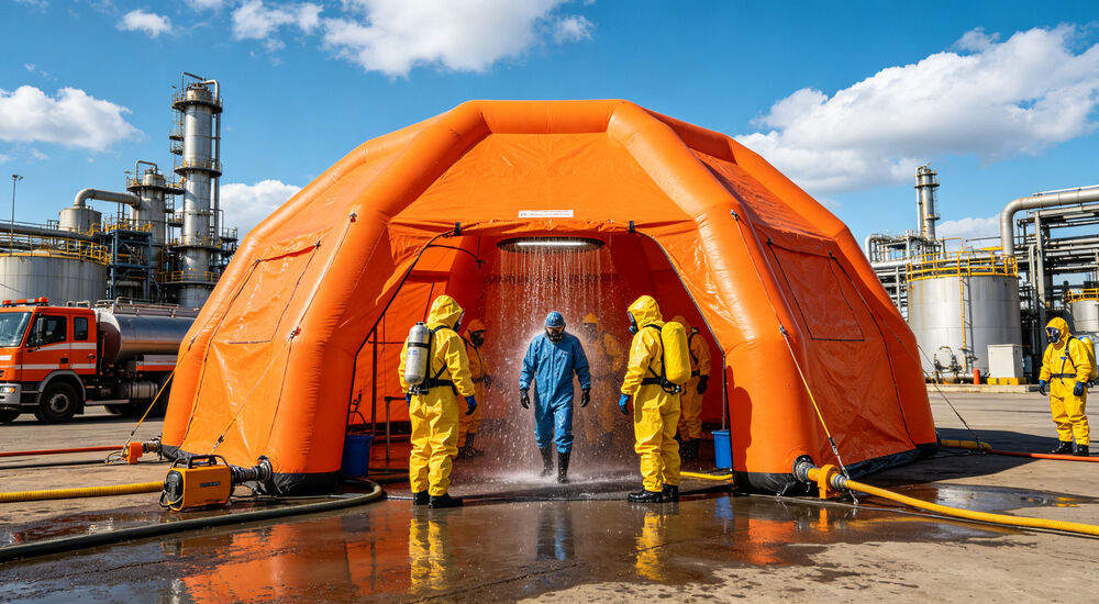 Decontamination shower inflatable tent scenario field mobile inflatable decontamination shower tent for on-site personnel cleaning