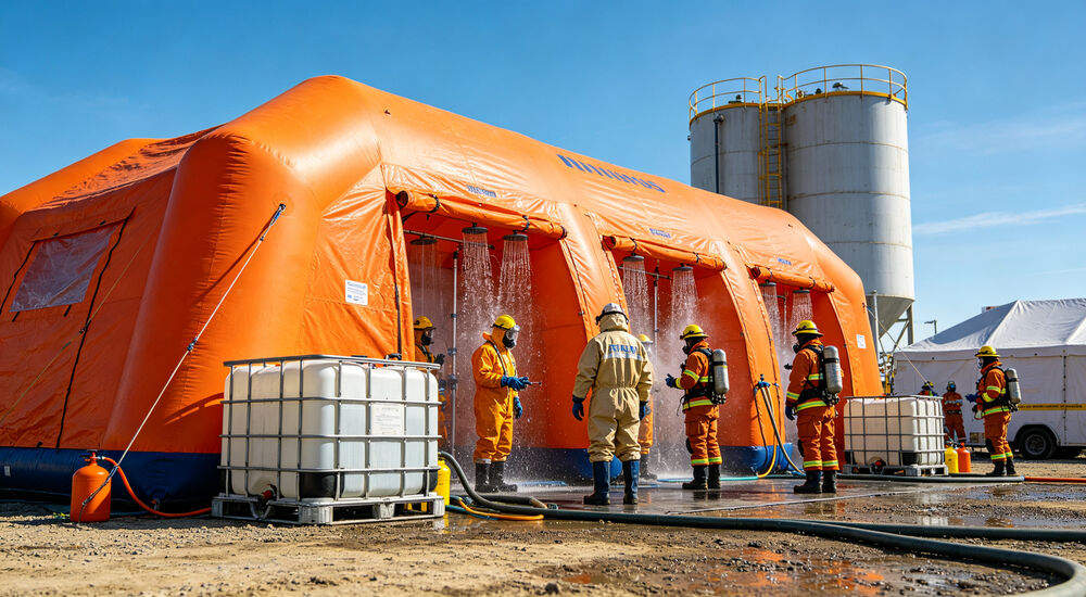 Decontamination shower inflatable tent scenario emergency rescue inflatable decontamination shower tent for field personnel washing