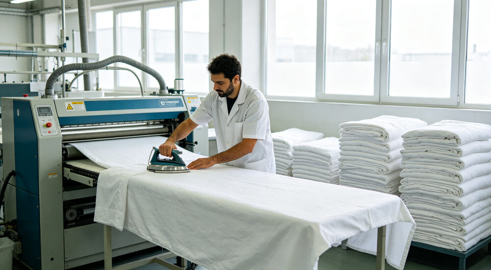 Institutional bedding product display showing material quality and design details for commercial procurement decision making suitable for emergency shelters hospitals universities and hotels requiring durable comfortable bedding solutions