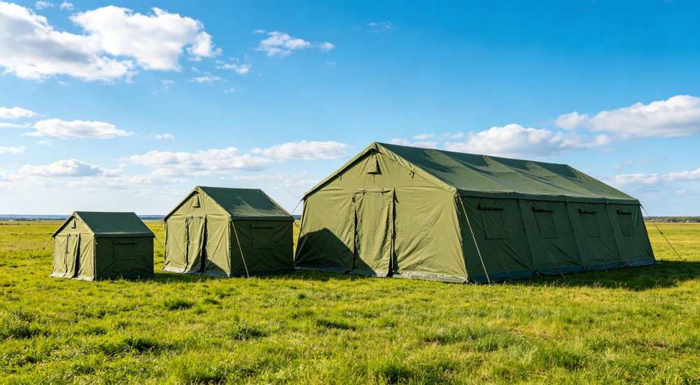 Heavy duty zippered door entrance detail showing reinforced frame weatherproof sealing strip and easy access design for emergency relief tent daily use