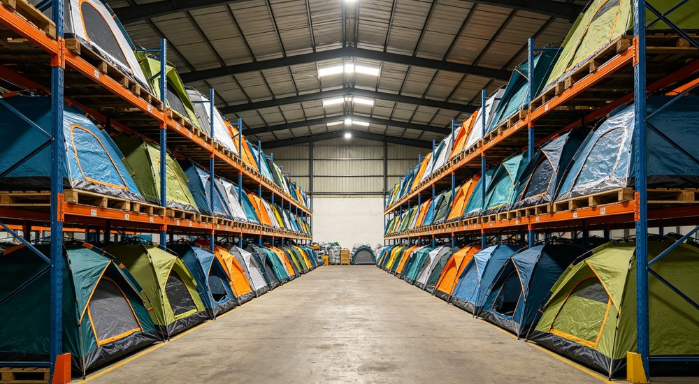 Emergency relief tent camp established after major natural disaster providing temporary shelter for hundreds of displaced families with organized sanitation and support facilities