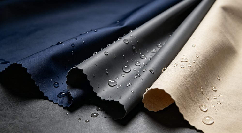 Tear strength test of tent fabric using universal testing machine, fabric sample being pulled apart with digital force gauge, professional lab photography