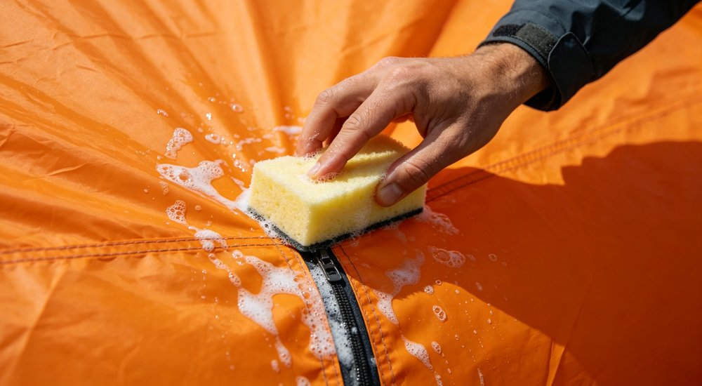 Airtight test of inflatable isolation tent, worker checking pressure seal, quality control red and white inflatable emergency shelter for disaster relief operations