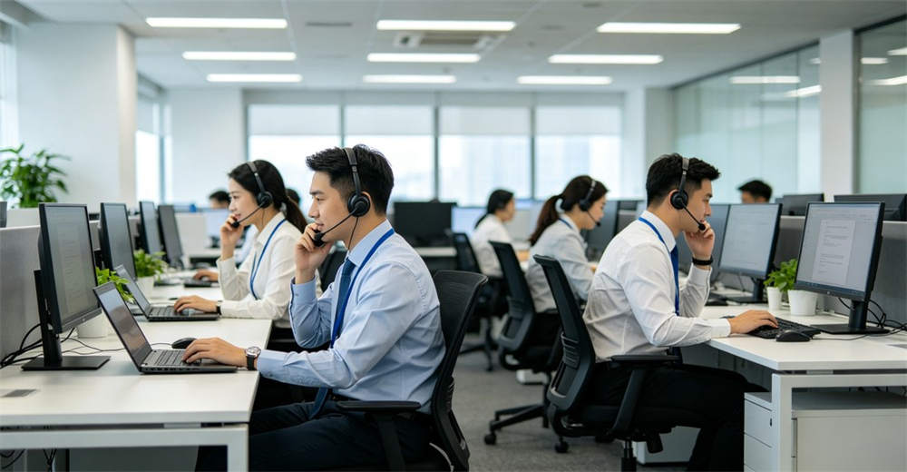 After-sales service team in office with customer service representatives answering inquiries After-sales service team in office with customer service representatives answering inquiries