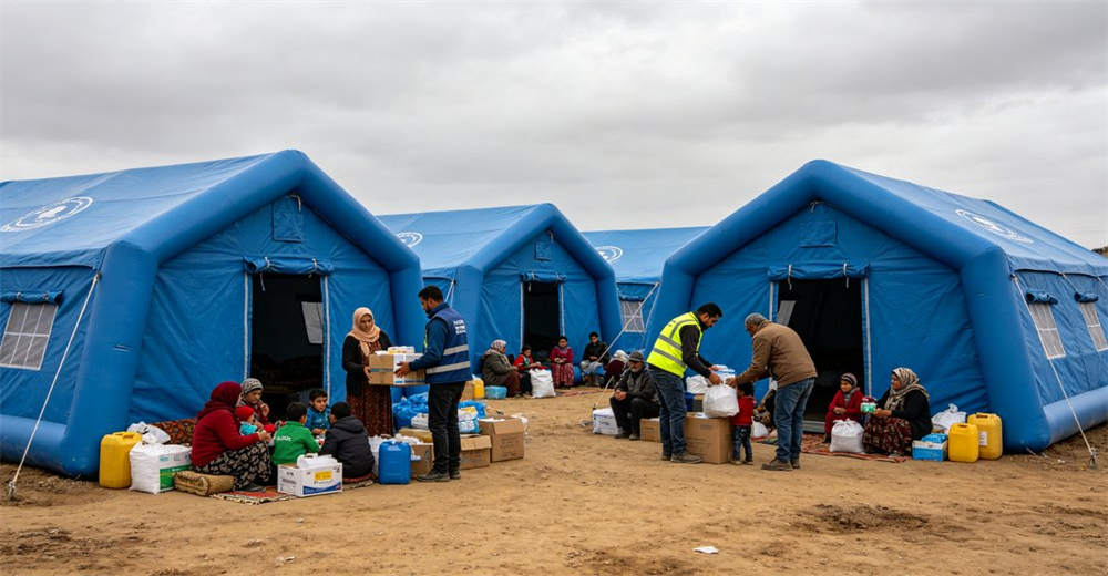 Eye-level of child friendly space showing colorful blue yellow children playing inside colorful child protection tent. Professional inflatable disaster relief tent manufactured for humanitarian aid and emergency response operations worldwide. Eye-level of child friendly space showing colorful blue yellow children playing inside colorful child protection tent. Professional inflatable disaster relief tent manufactured for humanitarian aid and emergency response operations worldwide.