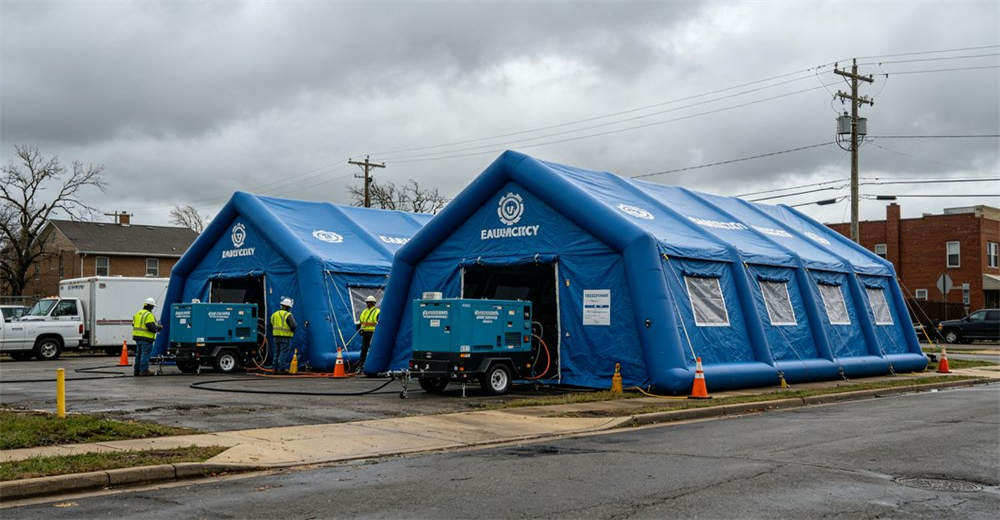 Flat lay of warranty support documents showing white blue warranty card and documentation laid out with product. Professional inflatable disaster relief tent manufactured for humanitarian aid and emergency response operations worldwide. Flat lay of warranty support documents showing white blue warranty card and documentation laid out with product. Professional inflatable disaster relief tent manufactured for humanitarian aid and emergency response operations worldwide.