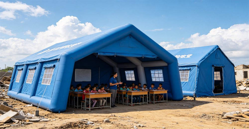 Eye-level of medical isolation tent showing white blue isolation tent with negative pressure for infection control. Professional inflatable disaster relief tent manufactured for humanitarian aid and emergency response operations worldwide. Eye-level of medical isolation tent showing white blue isolation tent with negative pressure for infection control. Professional inflatable disaster relief tent manufactured for humanitarian aid and emergency response operations worldwide.