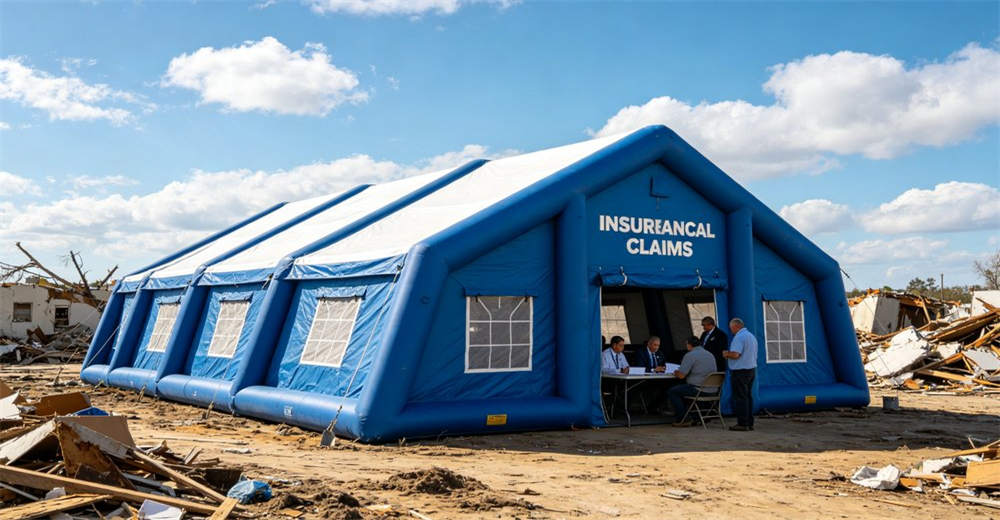 Eye-level of humanitarian aid distribution showing blue white aid workers distributing supplies from distribution tent. Professional inflatable disaster relief tent manufactured for humanitarian aid and emergency response operations worldwide. Eye-level of humanitarian aid distribution showing blue white aid workers distributing supplies from distribution tent. Professional inflatable disaster relief tent manufactured for humanitarian aid and emergency response operations worldwide.