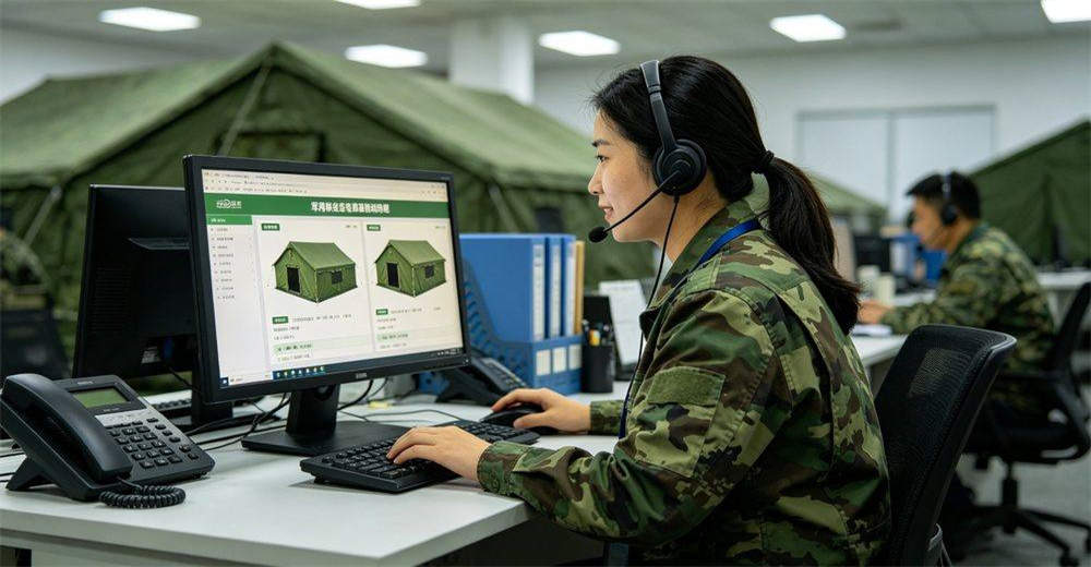 Packaging and shipping process for military inflatable tents showing protective wrapping, labeled cartons, palletized loading, container stuffing and logistics documentation, demonstrating reliable packaging and efficient global delivery for field shelter products