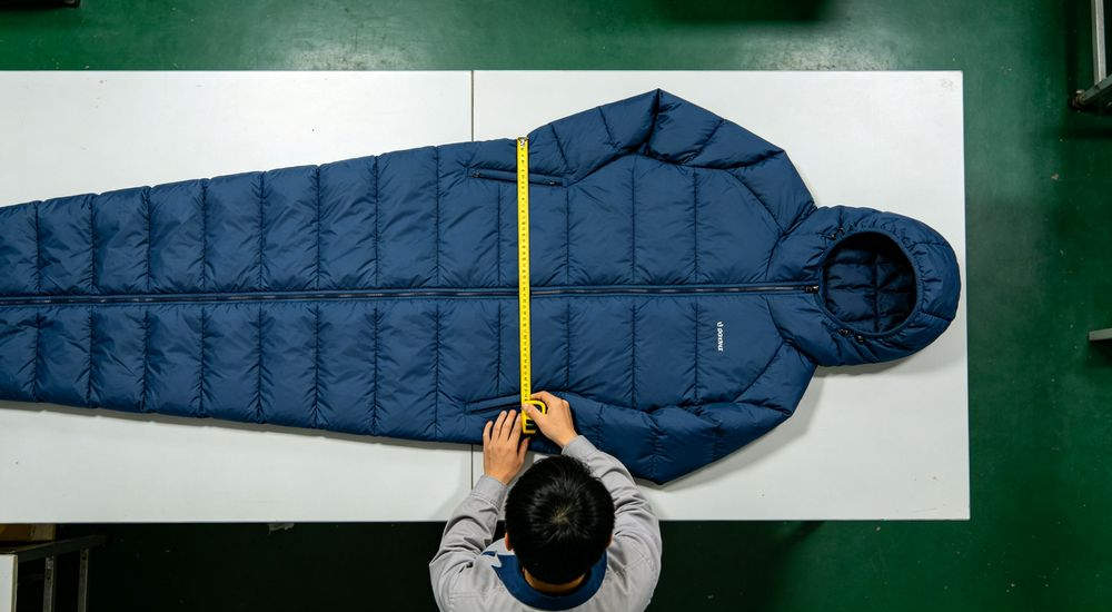 Real photography outdoor camping scene - two emergency sleeping bags laid flat horizontal, one envelope style one mummy style comparison, sleeping bag buying guide visual, natural daylight realistic scene
