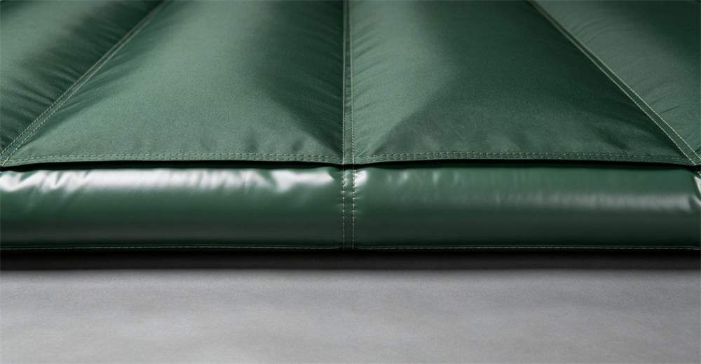 Material specification detail of inflatable decontamination tent showing layers of 600D oxford fabric outer cover 1000D airtight PVC air beam and 0.4mm floor material in cross section display arrangement for professional emergency response operations