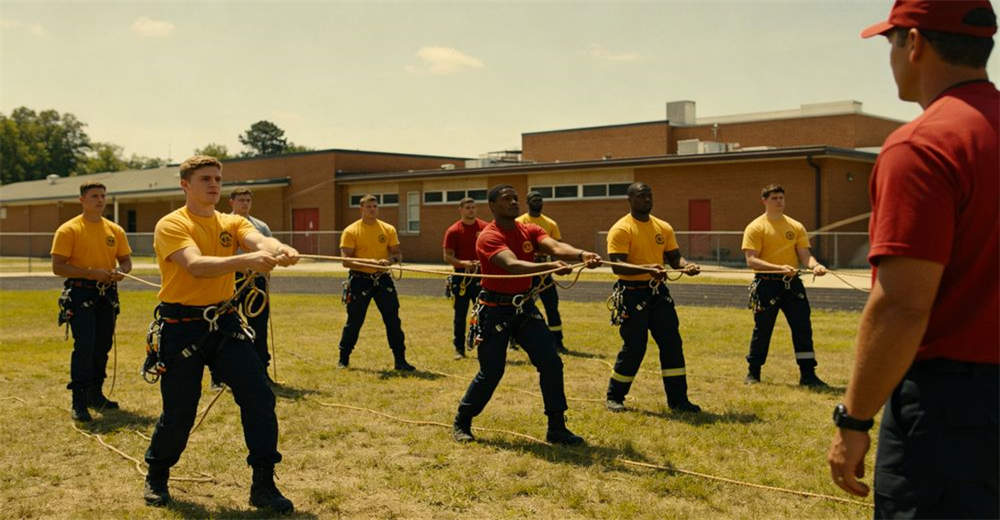 Daytime outdoor shot of school students practicing throw bag rescue technique during water safety training class with instructor showing real-world deployment conditions and team coordination