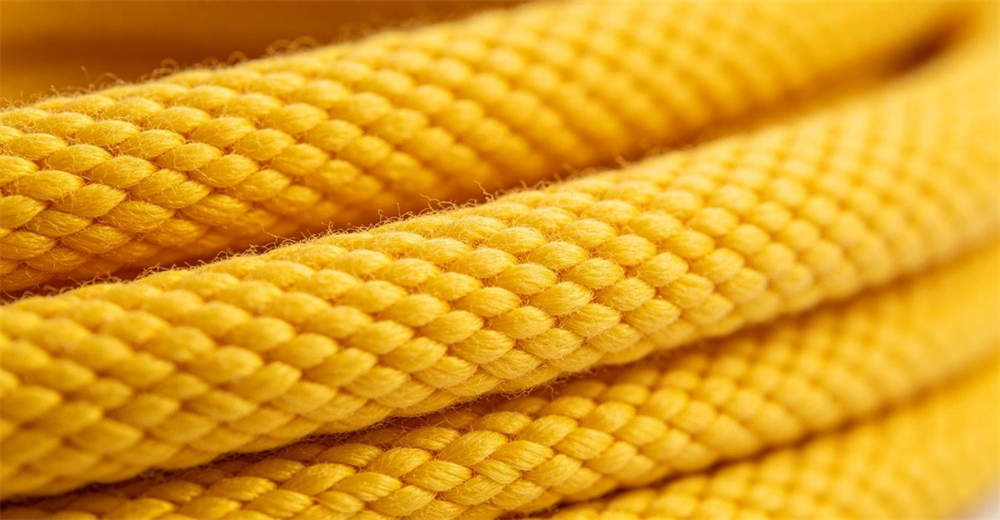Close-up of polyester flood rescue rope braided texture showing tighter weave pattern and stiffer structural hand feel for reliable water rescue operations and emergency response