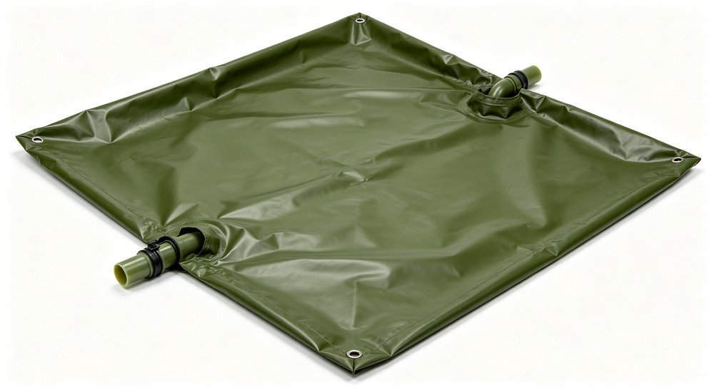 Waste collection bag for decon tent, flexible waste bag, product shot red and white inflatable emergency shelter for disaster relief operations