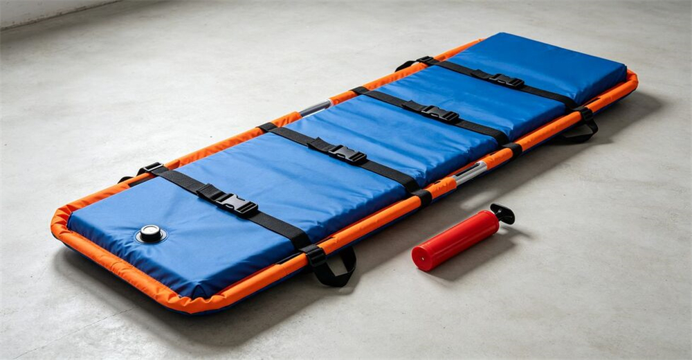 Black nylon padded interior of aluminum basket rescue stretcher showing comfortable patient lining for wholesale bulk water rescue equipment supply