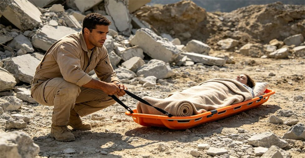 White spinal board stretcher paired with cervical collar and head immobilizer for spinal injury care for wholesale bulk water rescue equipment supply