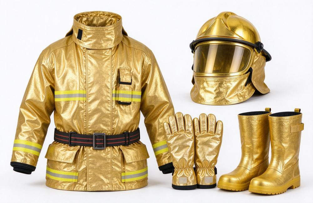 Detail view view of carbon fiber fire entry suit insulated glove pair for extreme heat protection hand safety and fire entry suit accessory compatibility confirmation during extreme heat operations