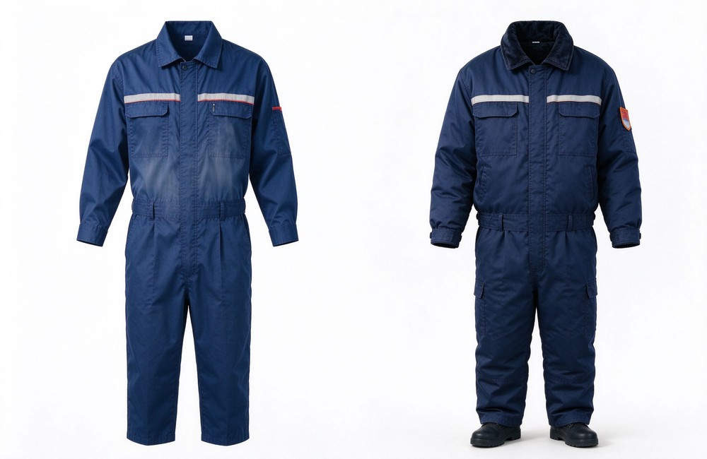 Three-quarter view of fR coveralls back view showing high visibility reflective strips for flame resistant workwear night safety and fire resistant clothing design