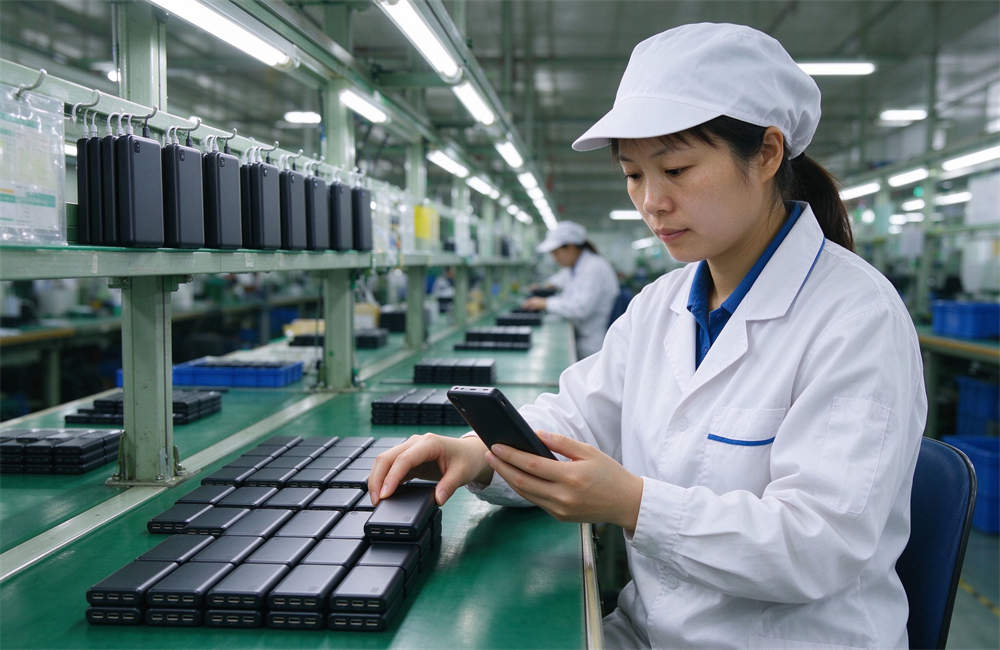 Five Asian warehouse workers in blue uniforms standing in front of stacked pallets in a Chinese factory, handling mixed pallet orders for bulk emergency supplies worldwide