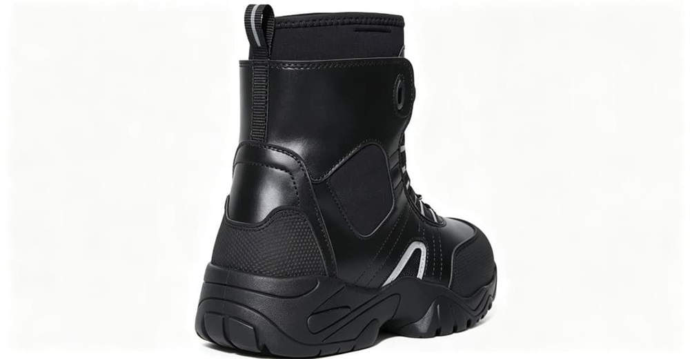 Close-up detail of BOA quick lace water rescue boots showing BOA dial closure for quick adjustment and premium materials built for emergency rescue operations