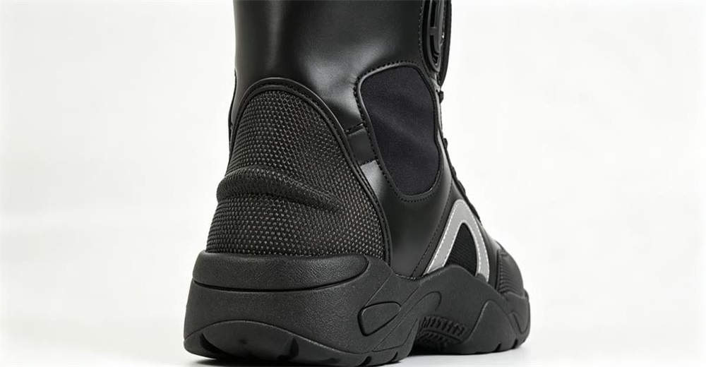 Close-up detail of rapid entry water rescue boots showing BOA dial + rear zipper for quick entry and premium materials built for emergency rescue operations Close-up detail of rapid entry water rescue boots showing BOA dial + rear zipper for quick entry and premium materials built for emergency rescue operations