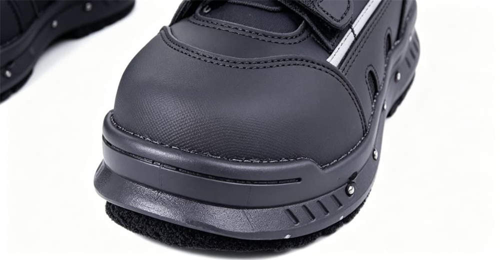 Close-up of feet in ice rescue boots walking in shallow river water, showing quick drainage and non-slip outsole design for professional rescue teams worldwide.