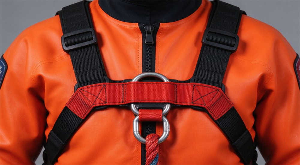 Ice rescue tools collection showing ice picks reach pole ice sled throw rope ice screws and pulley system arranged on frozen surface with rescue team in background