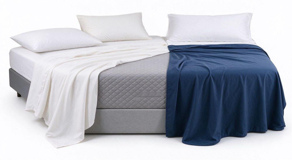 School bed sheet fitted sheet and encasement comparison for school bedding supplier selection, explaining elastic corner fitted sheets versus flat sheets for bunk bed mattress protection in student dormitories