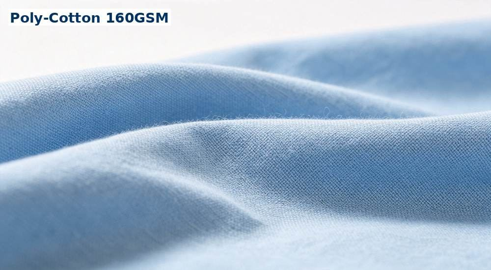 Close-up of 100 percent cotton wholesale hospital medical bedding fabric, soft breathable weave shown in white clinical material for patient wards and long term care, professional textile photography with bright even lighting for healthcare procurement buyers