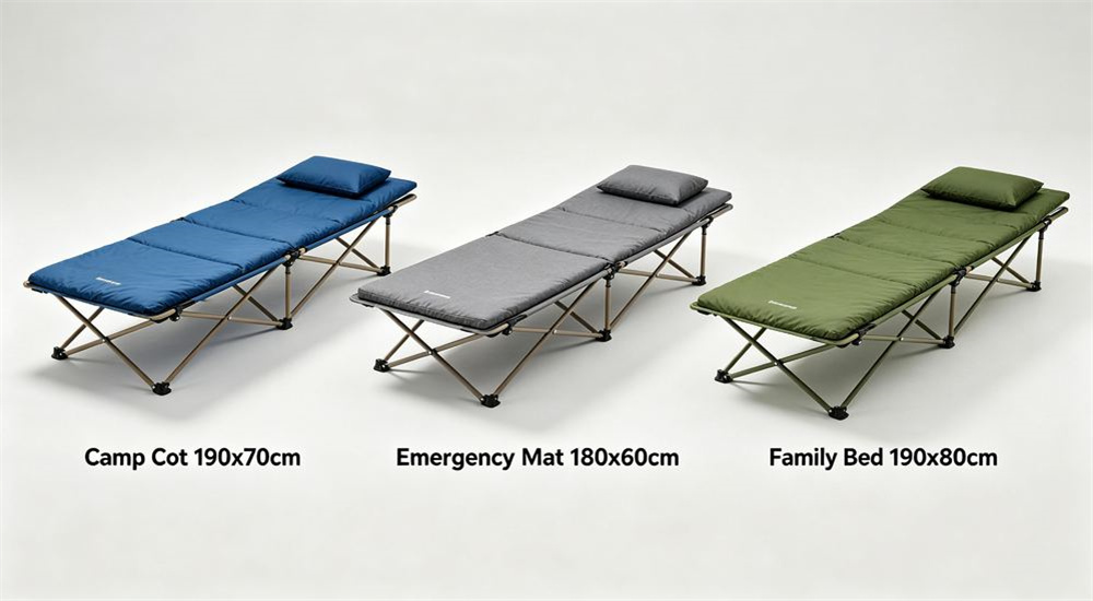 Side by side options of refugee camp bedding showing blanket sheet and pillow bundle choices for emergency shelter, durable relief linen types compared on a neutral background, professional textile photography with bright even lighting for humanitarian relief procurement buyers