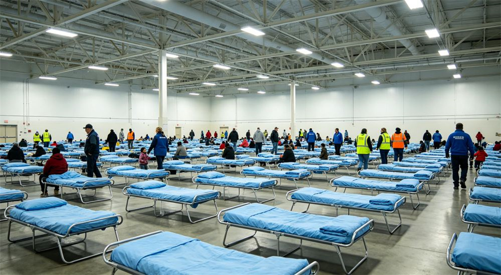 Side-by-side view of durability comparison of refugee camp bedding showing before and after repeated use, robust emergency shelter linen built to last in relief camp conditions, professional textile photography with bright even lighting for humanitarian relief procurement buyers