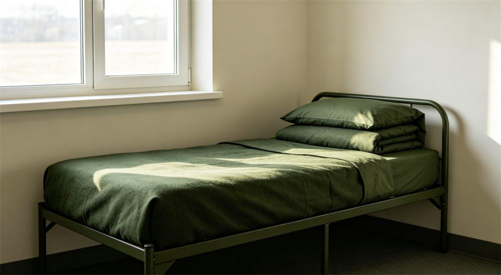 Side-by-side view of durability comparison of institutional bedding showing before and after repeated washing, robust government procurement bed linen built for long public facility use, professional institutional textile photography with bright even lighting for government procurement buyers