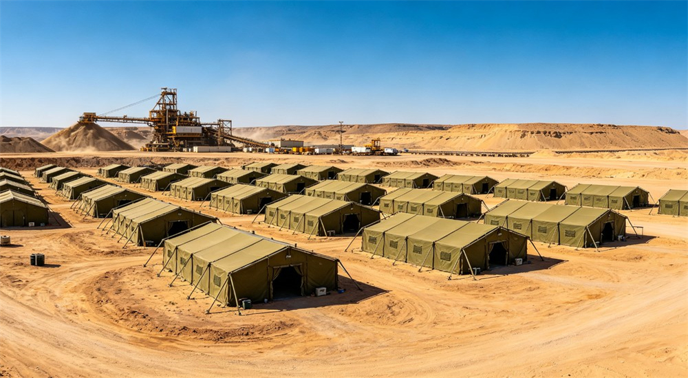 Mining camp supplies product range tents bedding lighting and PPE equipment