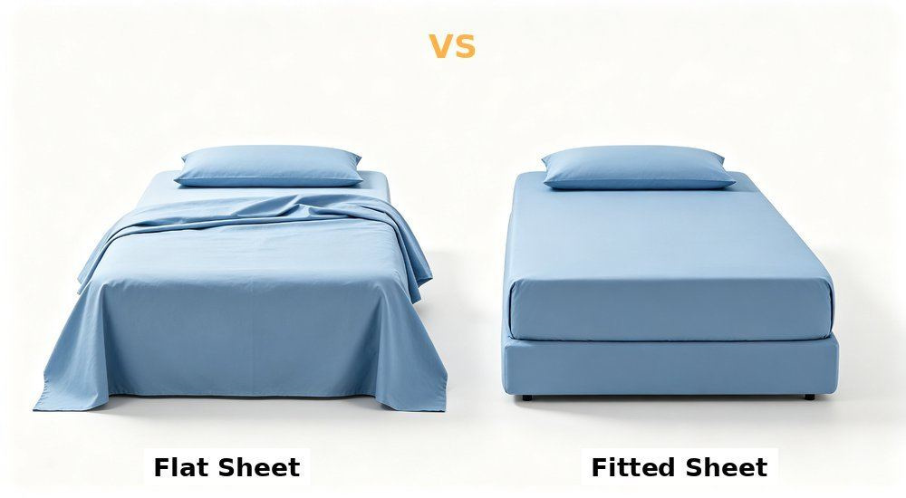 Side by side comparison of flat versus fitted light blue nursing home bedding on an aged care bed, explaining sheet options for care facility mattresses and adjustable beds, side by side sheet options for adjustable care beds. Side by side comparison of flat versus fitted light blue nursing home bedding on an aged care bed, explaining sheet options for care facility mattresses and adjustable beds, side by side sheet options for adjustable care beds.