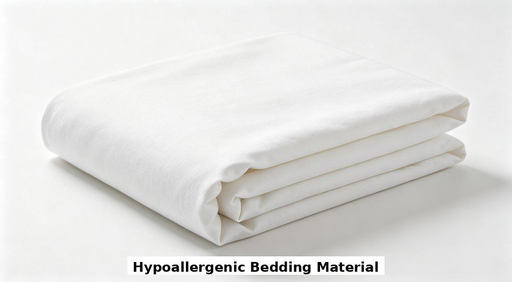 Overhead view of hypoallergenic white nursing home bedding set on a white background, soft non irritant linen for elderly residents with sensitive skin in care homes, soft non irritant linen for elderly residents with sensitive skin.