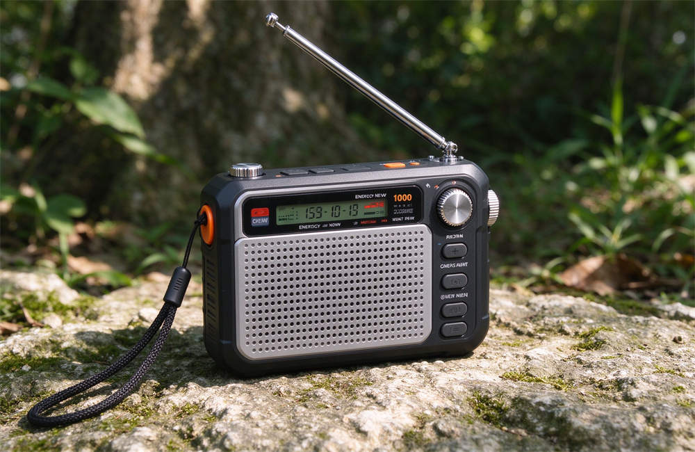 Portable hand-crank emergency radio on a rock, no batteries needed, emergency radio wholesale for coastal regions. Portable hand-crank emergency radio on a rock, no batteries needed, emergency radio wholesale for coastal regions.