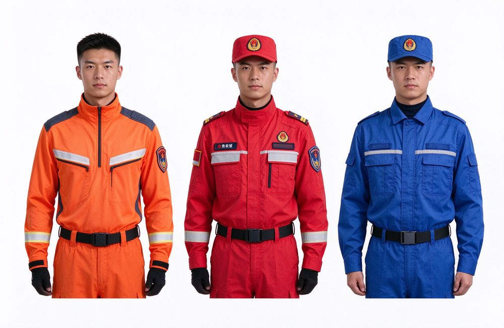 Detail view view of rescue team medical response in emergency rescue clothing for orange with reflective trim rescue uniform first aid operation and emergency response clothing field support