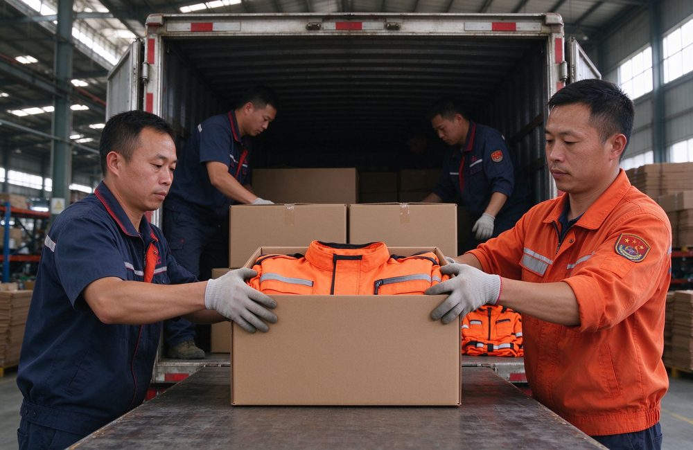 Eye-level view of emergency rescue clothing fabric stretch detail for rescue uniform movement freedom and emergency response clothing active operation comfort for emergency rescue clothing buyers