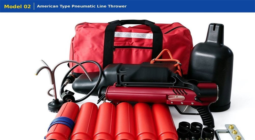 Professional american style anchor hook rescue thrower pneumatic rescue thrower riverbank whitewater swiftwater rescue operation, rescuer deploying water rescue equipment to victim trapped in fast flowing river Professional american style anchor hook rescue thrower pneumatic rescue thrower riverbank whitewater swiftwater rescue operation, rescuer deploying water rescue equipment to victim trapped in fast flowing river