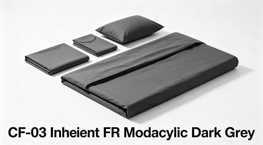 45-degree angle of dark gray correctional facility bedding set laid flat on a neutral white background, anti-tamper poly-cotton linens for prison and jail dormitory housing, institutional bedding wholesale product family flat lay display