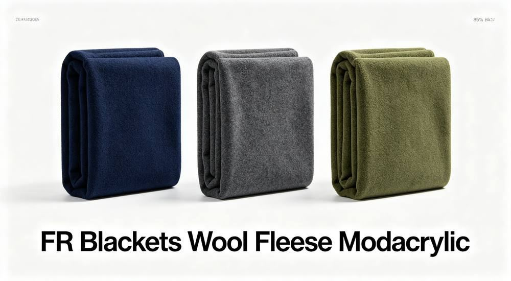 Aerial view of three types of flame retardant correctional blankets in navy gray and olive rolled up, fire-safe linens for institutional bedding programs for prison and jail institutional bedding programs from a China manufacturer.