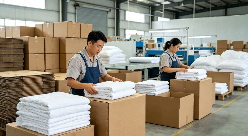 45-degree view of flame retardant test detail on white institutional bulk bedding fabric sample, wholesale treated linen ready for institutions requiring fire safety standards and test reports Ideal for wholesale institutions requiring fire-safe treated linen.