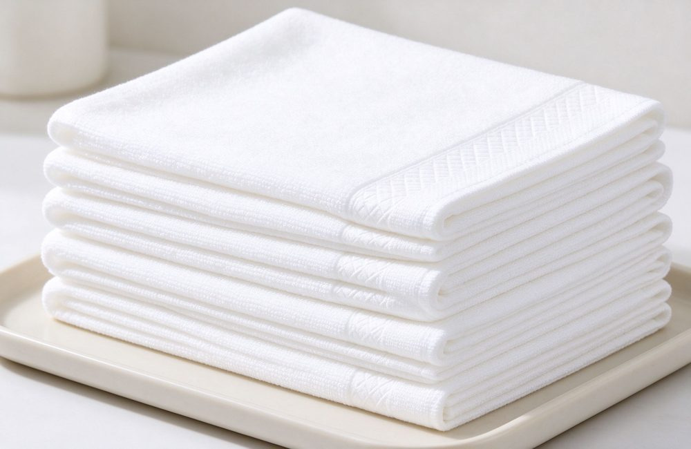 Neat set of white face and hand towels for spa use, bulk spa towels in ring spun cotton with quick drying 50 to 180 GSM performance for salons and clinics