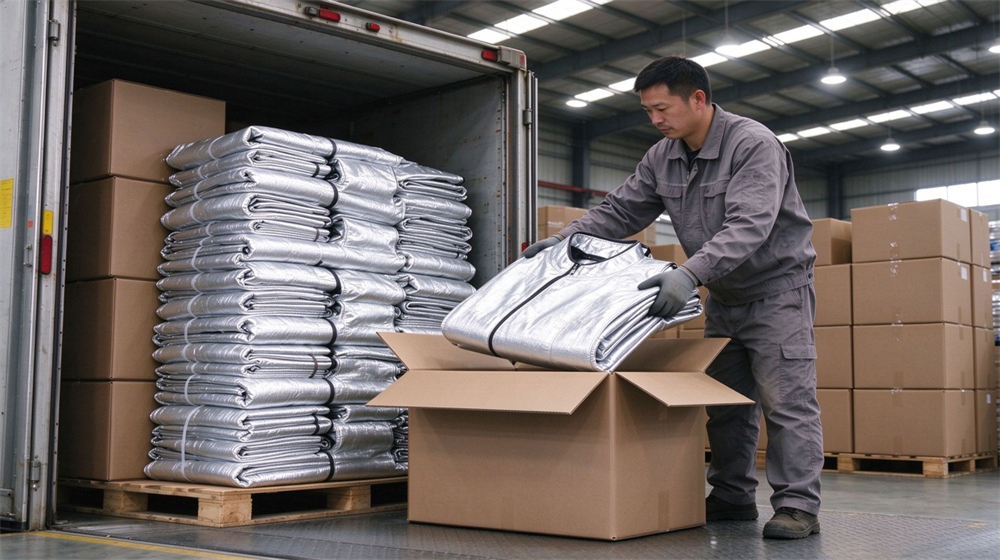 Overhead view of heavy duty protective imported fabric aluminized suit, Aluminum smelter worker in imported aluminized heat suit working at potroom cell,, demonstrating professional application use in industrial safety environment, designed for wholesale bulk supply and industrial safety procurement.