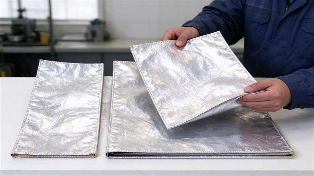 45 degree angle of heavy duty protective eu standard heavy duty heat suit, Quality inspector checking seams and zipper of EU grade heat suit before, demonstrating professional info use in industrial safety environment, designed for wholesale bulk supply and industrial 45 degree angle of heavy duty protective eu standard heavy duty heat suit, Quality inspector checking seams and zipper of EU grade heat suit before, demonstrating professional info use in industrial safety environment, designed for wholesale bulk supply and industrial