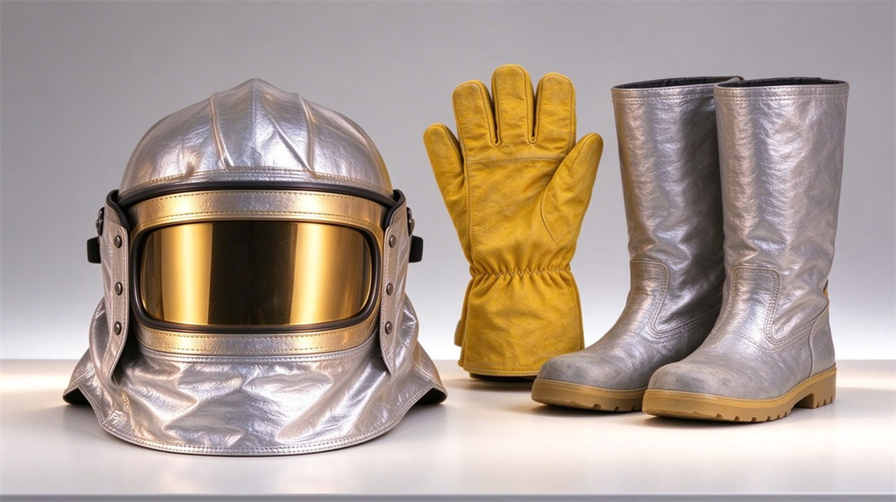 Overhead view of heavy duty protective firefighter proximity suit, Firefighter proximity helmet with gold visor, gloves and boots displayed as a, demonstrating professional product use in industrial safety environment, designed for wholesale bulk supply and industrial safety procurement. Overhead view of heavy duty protective firefighter proximity suit, Firefighter proximity helmet with gold visor, gloves and boots displayed as a, demonstrating professional product use in industrial safety environment, designed for wholesale bulk supply and industrial safety procurement.