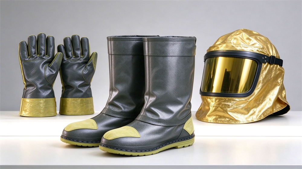 Close up detail of heavy duty protective carbon fiber fire entry suit, Fire entry protective suit three-piece set in black and yellow on a, demonstrating professional product use in industrial safety environment, designed for wholesale bulk supply and industrial safety Close up detail of heavy duty protective carbon fiber fire entry suit, Fire entry protective suit three-piece set in black and yellow on a, demonstrating professional product use in industrial safety environment, designed for wholesale bulk supply and industrial safety