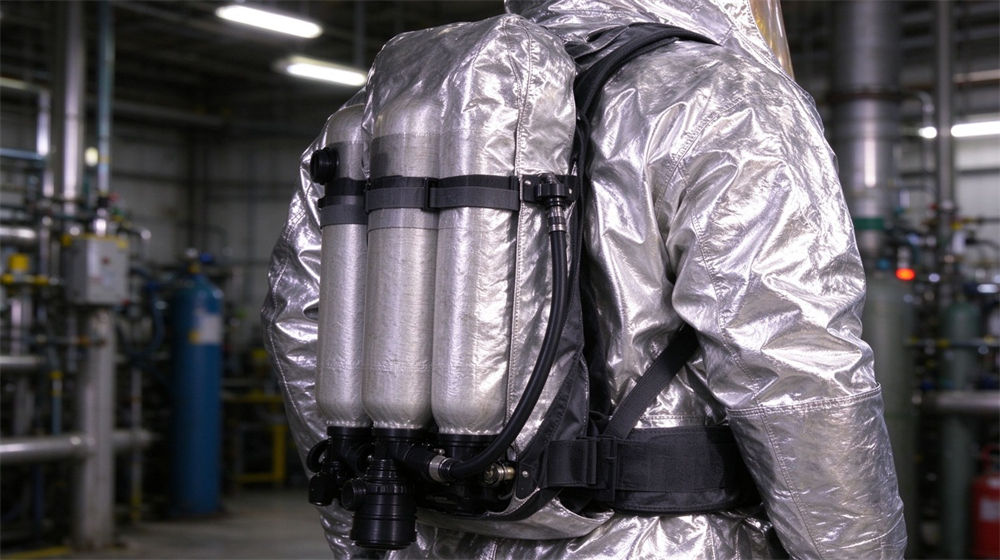 Macro detail of heavy duty protective thermal chemical composite suit, Emergency drill at chemical plant with fire chemical suits, chemical protective clothing, demonstrating professional product use in industrial safety environment, designed for wholesale bulk supply and industrial safety procurement. Macro detail of heavy duty protective thermal chemical composite suit, Emergency drill at chemical plant with fire chemical suits, chemical protective clothing, demonstrating professional product use in industrial safety environment, designed for wholesale bulk supply and industrial safety procurement.