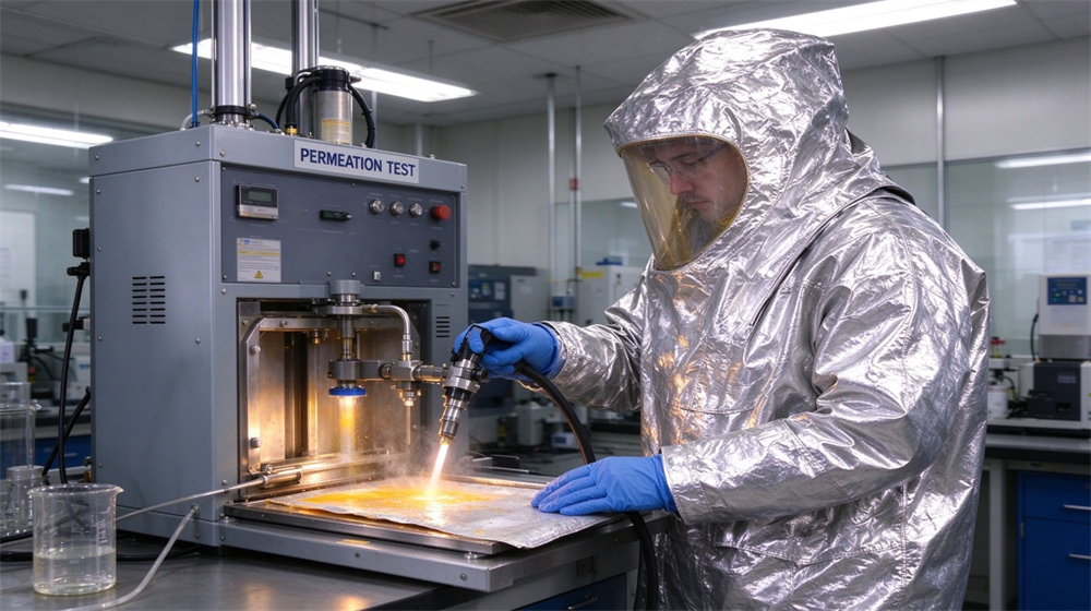 Front view of heavy duty protective thermal chemical composite suit, Sealed zipper double flap detail chemical protective suit, fire chemical clothing closure, demonstrating professional info use in industrial safety environment, designed for wholesale bulk supply and industrial safety procurement. Front view of heavy duty protective thermal chemical composite suit, Sealed zipper double flap detail chemical protective suit, fire chemical clothing closure, demonstrating professional info use in industrial safety environment, designed for wholesale bulk supply and industrial safety procurement.