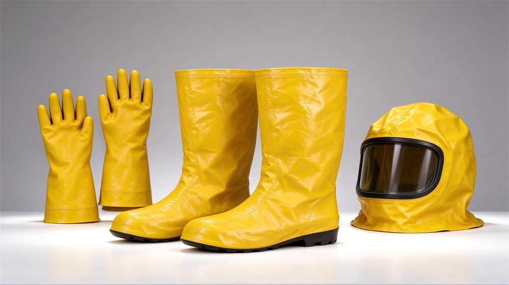 Aerial perspective of heavy duty protective thermal chemical composite suit, Fire chemical rubber boots displayed with matching suit pieces in a yellow, demonstrating professional product use in industrial safety environment, designed for wholesale bulk supply and industrial safety procurement. Aerial perspective of heavy duty protective thermal chemical composite suit, Fire chemical rubber boots displayed with matching suit pieces in a yellow, demonstrating professional product use in industrial safety environment, designed for wholesale bulk supply and industrial safety procurement.